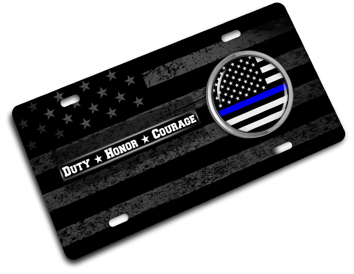 Duty Honor Courage Thin Blue Line - Stainless Steel Car License Plate Duty Honor Courage Thin Blue Line - Stainless Steel Car License Plate